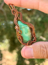 Load image into Gallery viewer, Chrysoprase with rhodochrosite gem accents wire wrapped pendant necklace

