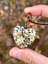 Load image into Gallery viewer, Reserved for raelene p Dalmation Jasper with black spinel inclusion Wire wrapped pendant
