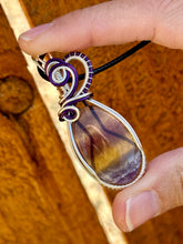 Load image into Gallery viewer, DUO TONED WIRE Rainbow Fluorite pendent wire wrapped pendent
