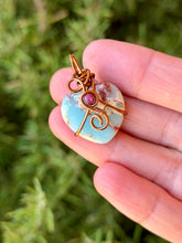 Load image into Gallery viewer, Sea sediment jasper with ruby gem accent wire wrapped mini heart pendant
