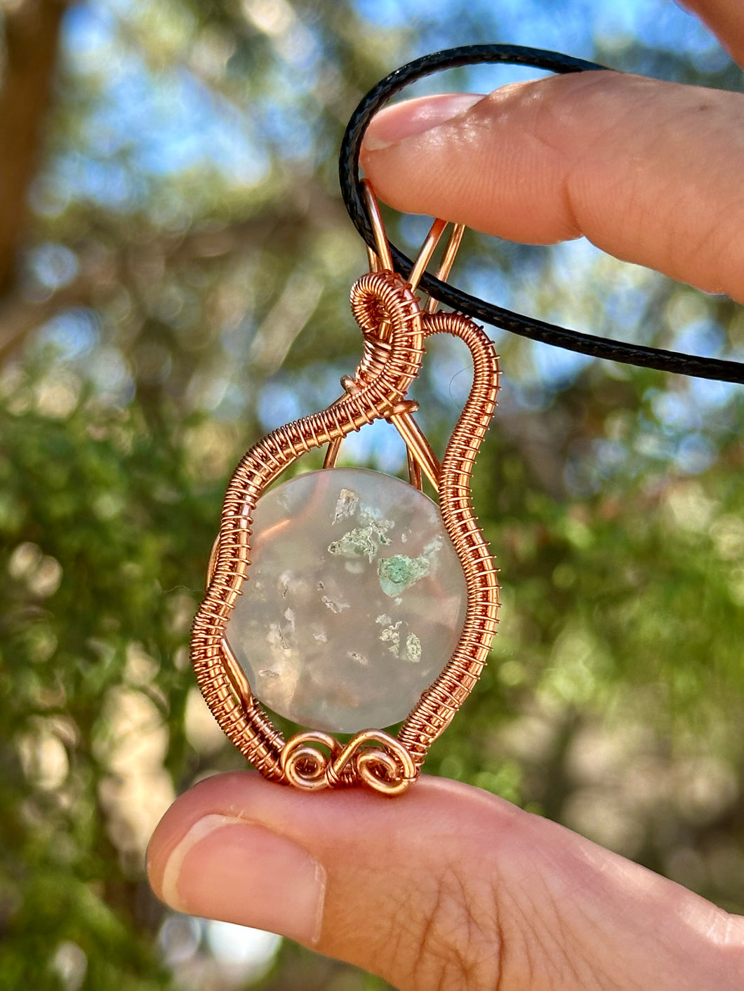 ARTISAN CAB (positive rocks) Confetti Chrysocolla wire wrapped pendant necklace