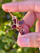 Load image into Gallery viewer, Red jasper cross with hematite gem accent wire wrapped pendant necklace
