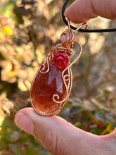Load image into Gallery viewer, Strawberry quartz with rose quartz gem accents wire wrapped pendant necklace
