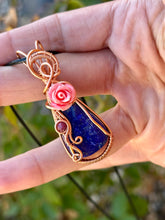 Load image into Gallery viewer, Lapis lazuli with Ruby gem accents wire wrapped pendant necklace
