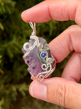 Load image into Gallery viewer, Amethyst stalactite with aquamarine + lapis lazuli gem accents wire wrapped pendant necklace
