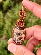 Load image into Gallery viewer, Coconut jasper with carnelian gem accents wire wrapped pendant necklace
