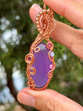 Load image into Gallery viewer, Purple onyx with pink agate + opalite gem accents wire wrapped pendant necklace
