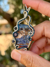 Load image into Gallery viewer, Sodalite with sapphire + amethyst gem accent wire wrapped pendant necklace

