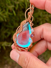 Load image into Gallery viewer, Angel aura quartz with aquamarine + amethyst gem accents wire wrapped pendant necklace
