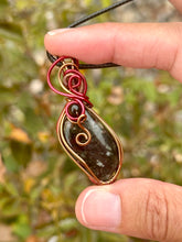 Load image into Gallery viewer, Eudialyte with obsidian gem accent wire wrapped pendant necklace
