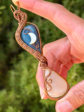 Load image into Gallery viewer, Leland obsidian + moonstone + mother of pearl moon charm wire wrapped pendant necklace
