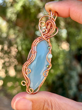 Load image into Gallery viewer, Blue onyx with  hematite + Amazonite gem accent wire wrapped pendant necklace
