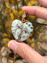 Load image into Gallery viewer, Reserved for ashley k Kiwi jasper with aquamarine tree of life Wire wrapped pendant

