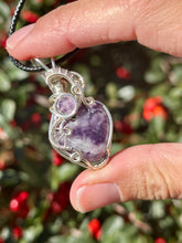 Load image into Gallery viewer, Lepidolite with amethyst gem accents tree of life wire wrapped pendant necklace
