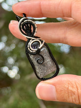 Load image into Gallery viewer, Black sunstone with charoite gem accent wire wrapped pendant necklace
