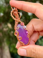 Load image into Gallery viewer, Purple onyx with pink agate + opalite gem accents wire wrapped pendant necklace
