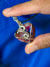 Load image into Gallery viewer, Speckled (enhanced) Labradorite with sapphire inclusion wire wrapped pendant necklace
