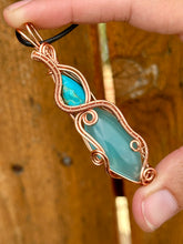 Load image into Gallery viewer, Turquoise with Blue onyx double wire wrapped pendant talisman
