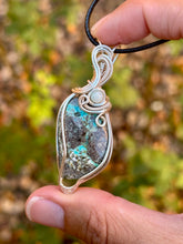 Load image into Gallery viewer, Chrysocolla with amazonite gem accent wire wrapped pendant necklace

