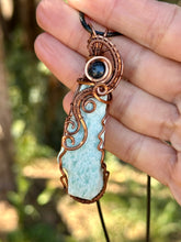 Load image into Gallery viewer, Raw Amazonite with Blue Kyanite gem accent wire wrapped pendant necklace
