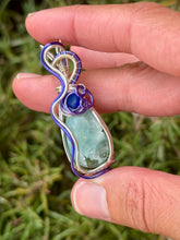 Load image into Gallery viewer, Hemimorphite with blue sea glass gem Accent wire wrapped pendant necklace
