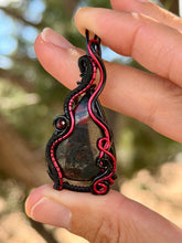 Load image into Gallery viewer, African bloodstone with garnet gem stone accents wire wrapped pendant necklace
