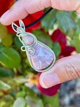 Load image into Gallery viewer, Rhodochrosite with sunstone gem accent wire wrapped pendant necklace
