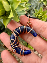 Load image into Gallery viewer, Reserved for Jill d Lapis Lazuli moon Wire Wrapped Pendent Necklace
