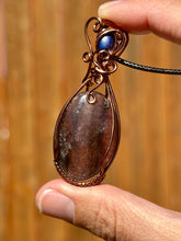 Load image into Gallery viewer, Iolite with sunstone with lapis lazuli inclusion   Wire wrapped pendant
