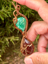Load image into Gallery viewer, Amazonite + coconut jasper double decker wire wrapped pendant necklace
