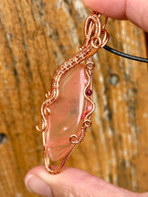 Load image into Gallery viewer, Cherry quartz with Rhodonite + garnet inclusions Wire wrapped pendant
