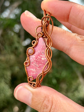 Load image into Gallery viewer, Pink thulite with rose quartz gem accent wire wrapped pendant necklace
