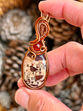Load image into Gallery viewer, Coconut jasper with carnelian gem accents wire wrapped pendant necklace
