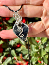 Load image into Gallery viewer, Black Tourmaline with obsidian gem accents wire wrapped pendant necklace
