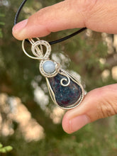 Load image into Gallery viewer, Ruby in kyanite with aquamarine gem accents wire wrapped pendant necklace
