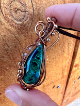 Load image into Gallery viewer, Reserved for Chanel v Azurite/malachite with smoky quartz inclusion Wire Wrapped Pendent Necklace
