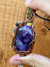 Load image into Gallery viewer, Reserved for Taylee r Blue John fluorite with gem Inclusion Wire Wrapped Pendent Necklace
