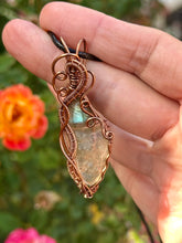 Load image into Gallery viewer, Labradorite + Libyan desert glass double wire wrapped pendant necklace
