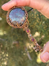 Load image into Gallery viewer, Ruby in kyanite with Ruby and blue kyanite gem accents wire wrapped pendant key necklace
