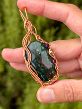 Load image into Gallery viewer, Faceted Bloodstone with garnet + amethyst + hematite gem accents wire wrapped pendant necklace
