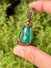 Load image into Gallery viewer, Faceted green onyx with picture jasper gem accents wire wrapped pendant necklace
