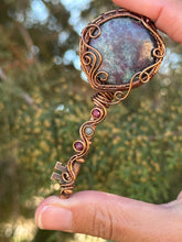 Load image into Gallery viewer, Ruby in kyanite with Ruby and blue kyanite gem accents wire wrapped pendant key necklace
