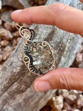 Load image into Gallery viewer, Pyrite with obsidian gem accent wire wrapped pendant necklace

