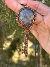 Load image into Gallery viewer, Ruby in kyanite with Ruby and blue kyanite gem accents wire wrapped pendant key necklace
