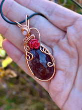 Load image into Gallery viewer, Strawberry quartz with rose quartz gem accents wire wrapped pendant necklace
