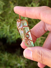 Load image into Gallery viewer, Watermelon aura quartz with moss agate gem accent mini wire wrapped pendant necklace
