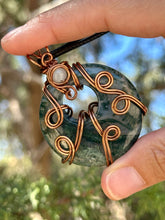 Load image into Gallery viewer, Moss agate with moonstone inclusion wire wrapped pendant talisman necklace
