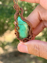 Load image into Gallery viewer, Chrysoprase with rhodochrosite gem accents wire wrapped pendant necklace
