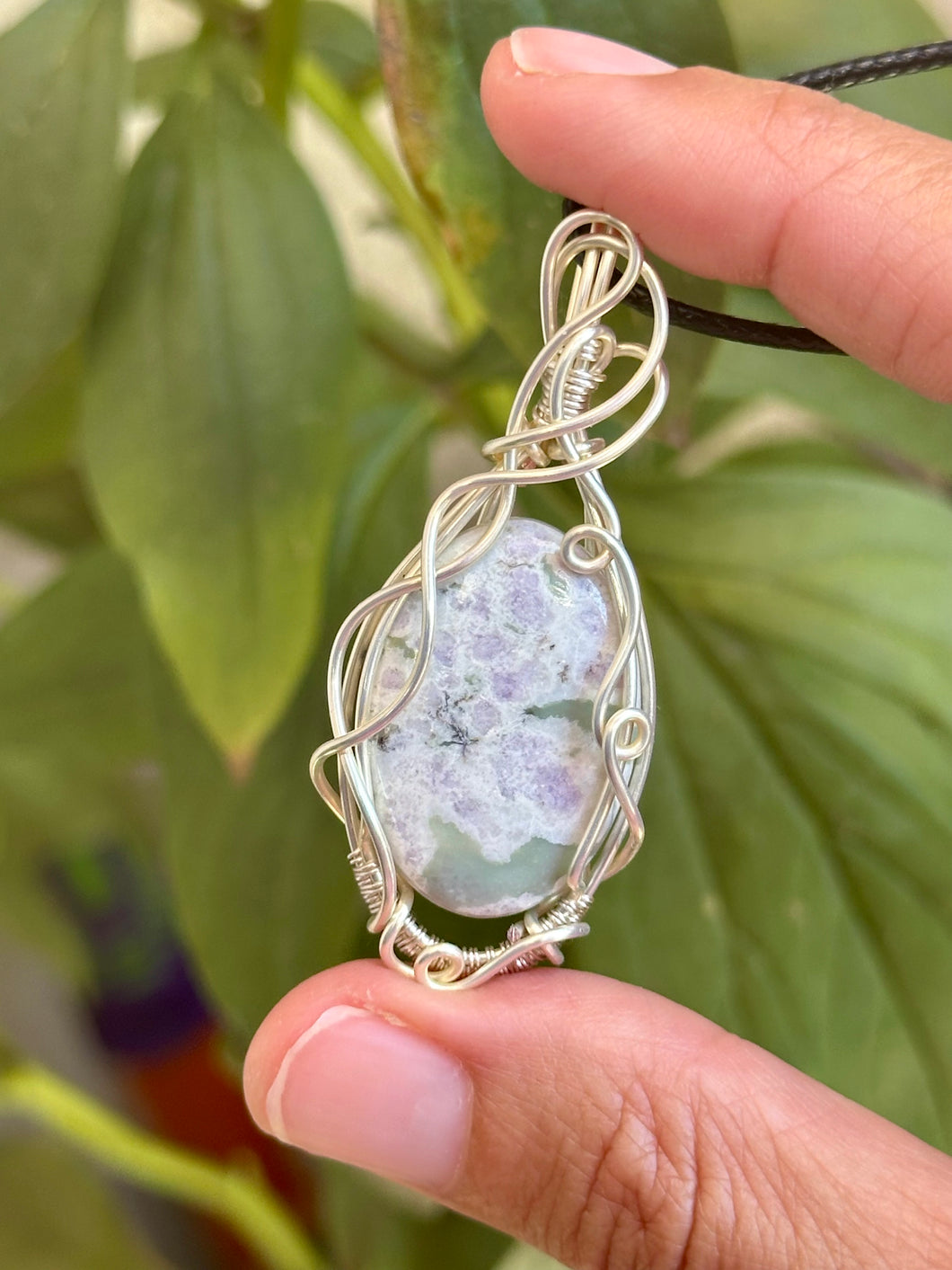 Peace jade wire wrapped pendant necklace