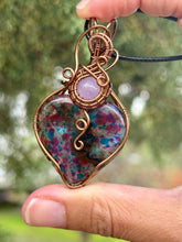 Load image into Gallery viewer, Polka Dot Labradorite (enhanced) with lilac jade gem accents wire wrapped pendant necklace
